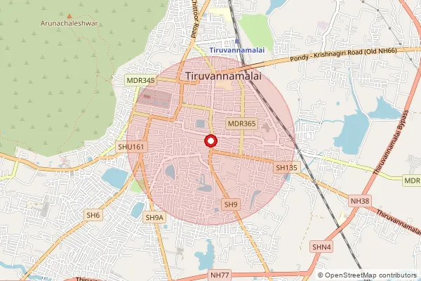 Map showing approximate area covered by Pincode 606603 — Sriramanashramam So, Tiruvannamalai