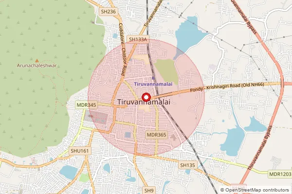 Map showing approximate area covered by Pincode 606752 — Nookambadi Bo, Tiruvannamalai