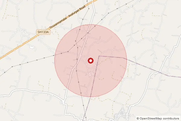 Map showing approximate area covered by Pincode 606902 — Budamangalam Bo, Tiruvannamalai
