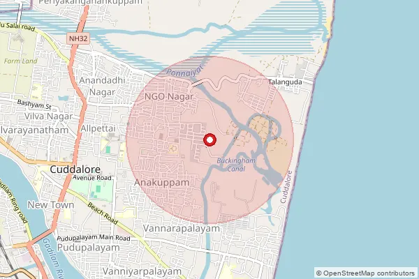 Map showing approximate area covered by Pincode 607001 — Cuddalore H.O, Cuddalore