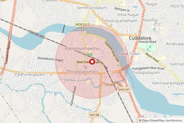 Map showing approximate area covered by Pincode 607002 — Tirupadiripuliyur S.O, Cuddalore