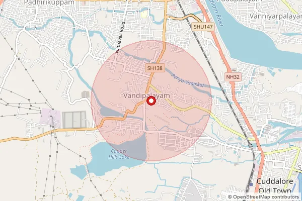 Map showing approximate area covered by Pincode 607004 — M.Pudur B.O, Cuddalore