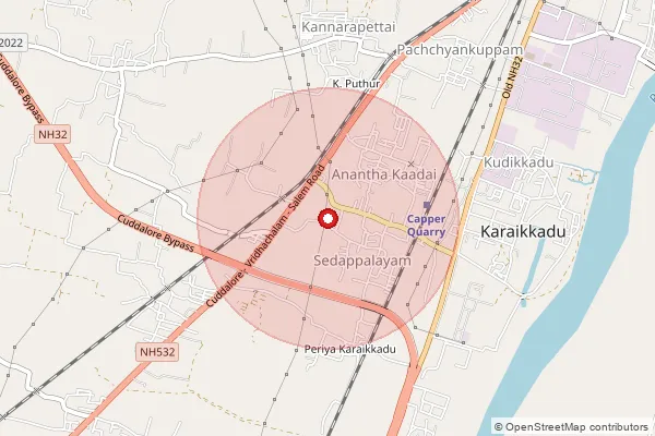 Map showing approximate area covered by Pincode 607005 — Sangolikuppam B.O, Cuddalore