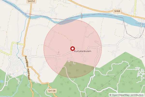Map showing approximate area covered by Pincode 607102 — Badrakottai B.O, Cuddalore