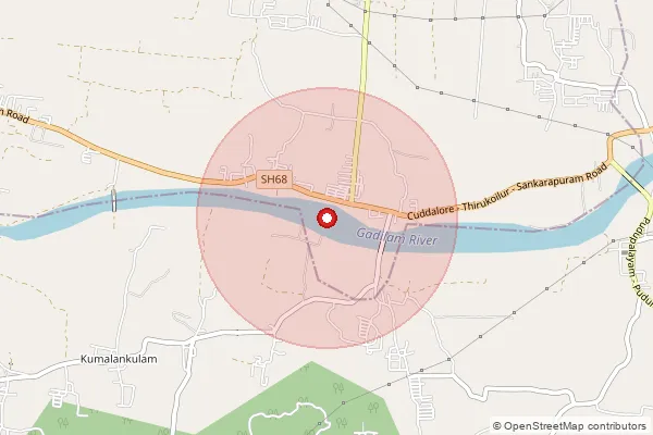 Map showing approximate area covered by Pincode 607105 — Kilarungunam B.O, Cuddalore