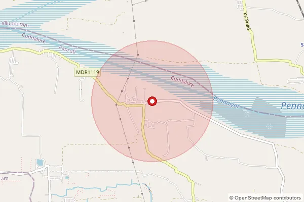 Map showing approximate area covered by Pincode 607108 — Bandarakottai B.O, Cuddalore