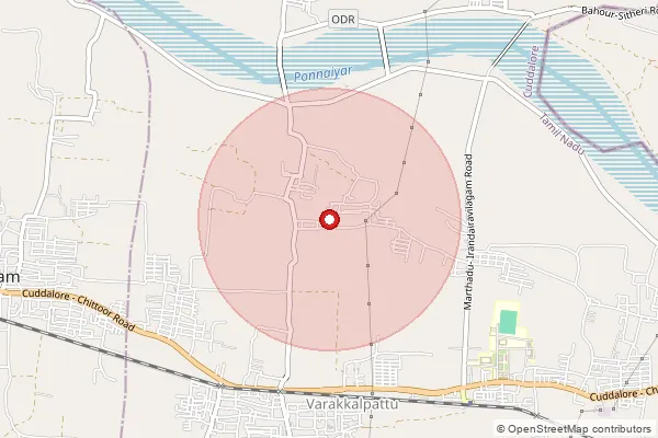 Map showing approximate area covered by Pincode 607109 — Gunamangalam B.O, Cuddalore