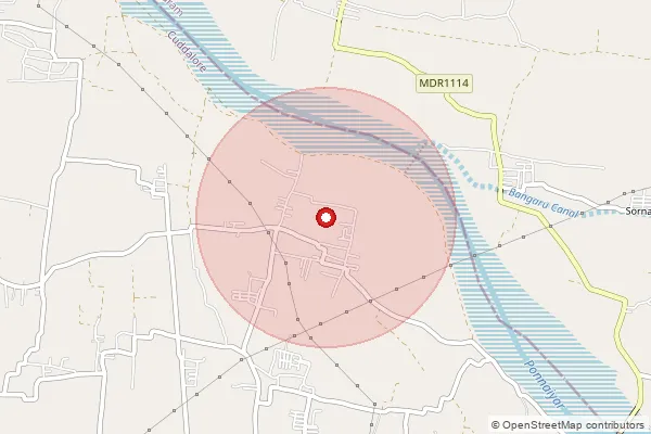 Map showing approximate area covered by Pincode 607112 — Maligaimedu B.O, Cuddalore