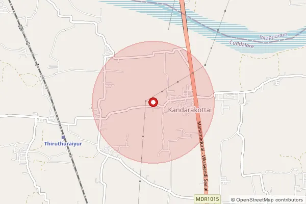Map showing approximate area covered by Pincode 607205 — Akkadavalli B.O, Cuddalore