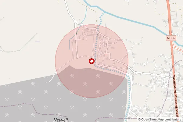 Map showing approximate area covered by Pincode 607303 — Maruvai B.O, Cuddalore