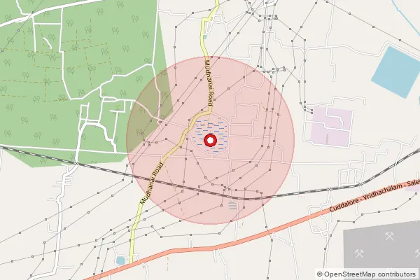 Map showing approximate area covered by Pincode 607804 — Uttangal B.O, Cuddalore