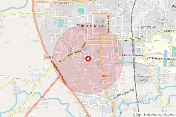 Map showing approximate area covered by Pincode 608001 — Chidambaram H.O, Cuddalore