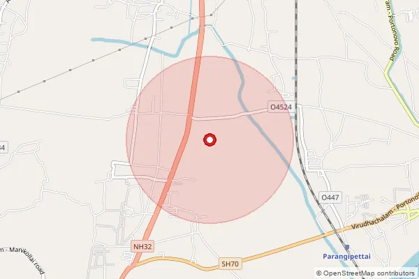 Map showing approximate area covered by Pincode 608302 — C.Arasur B.O, Cuddalore
