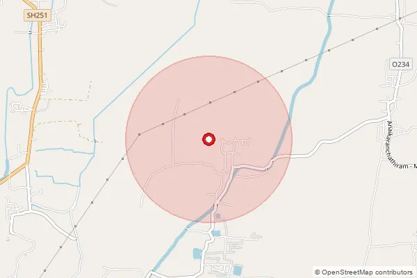 Map showing approximate area covered by Pincode 608601 — B.Odaiyur B.O, Cuddalore