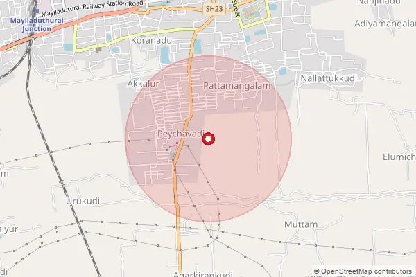 Map showing approximate area covered by Pincode 609001 — Mayiladuthurai H.O, Mayiladuthurai