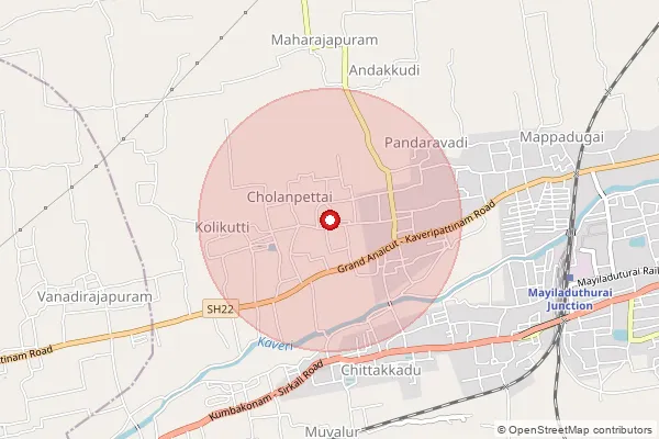 Map showing approximate area covered by Pincode 609003 — Koranad South B.O, Mayiladuthurai