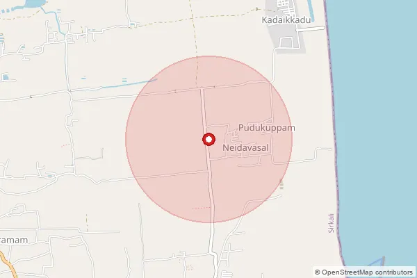 Map showing approximate area covered by Pincode 609105 — Kaveripattinam Beach B.O, Mayiladuthurai