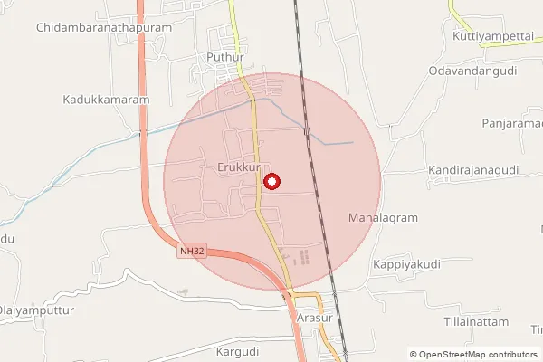 Map showing approximate area covered by Pincode 609108 — Erukkur B.O, Mayiladuthurai
