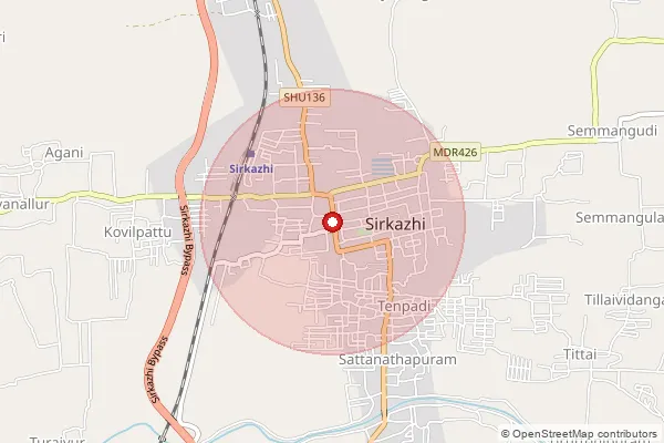 Map showing approximate area covered by Pincode 609110 — Sirkali H.O, Mayiladuthurai