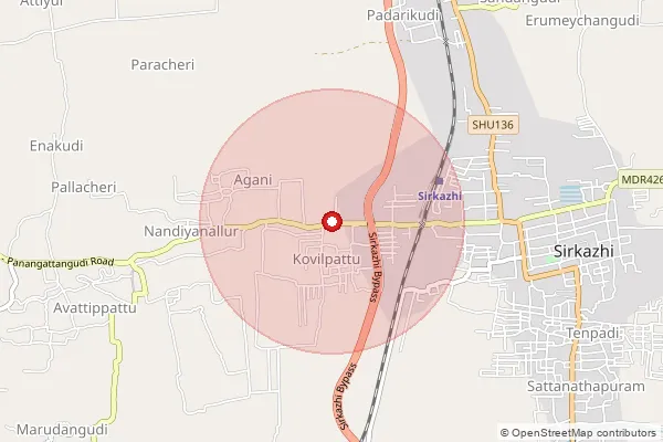 Map showing approximate area covered by Pincode 609111 — Arappakkam B.O, Mayiladuthurai