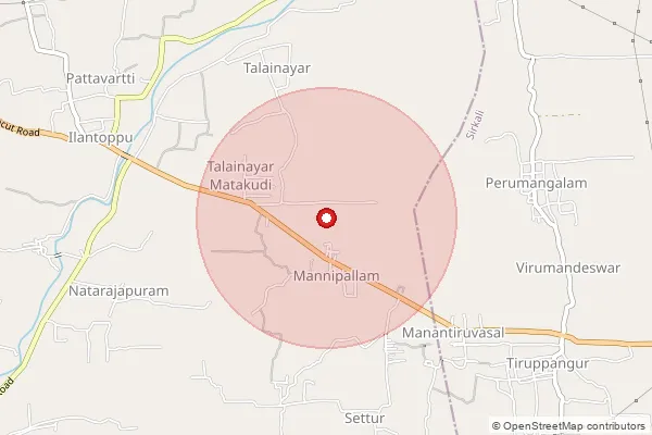 Map showing approximate area covered by Pincode 609112 — Mannipallam B.O, Mayiladuthurai