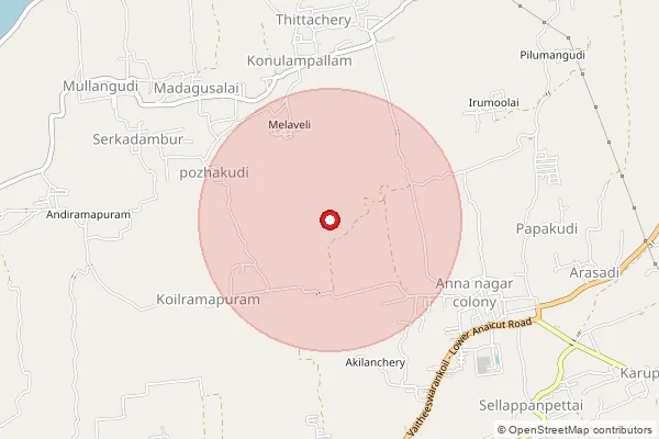 Map showing approximate area covered by Pincode 609113 — Koolaiyar B.O, Mayiladuthurai