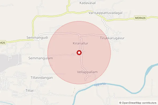 Map showing approximate area covered by Pincode 609115 — Keeranallur B.O, Mayiladuthurai