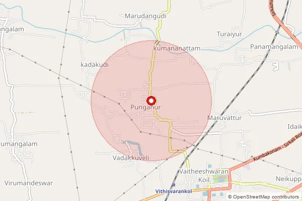Map showing approximate area covered by Pincode 609117 — Athukudi B.O, Mayiladuthurai