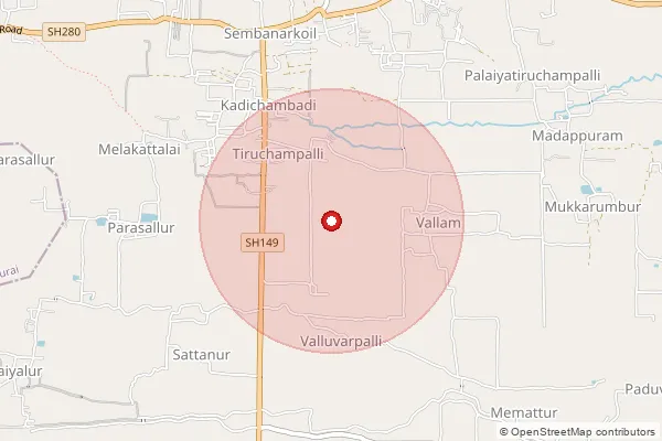 Map showing approximate area covered by Pincode 609301 — Kalamanallur B.O, Mayiladuthurai