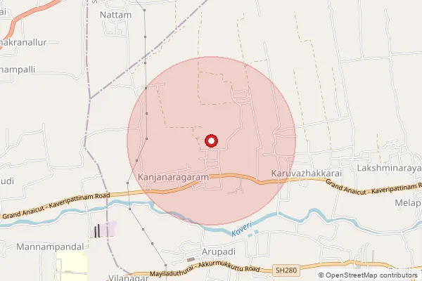 Map showing approximate area covered by Pincode 609304 — Karuvazhakarai B.O, Mayiladuthurai