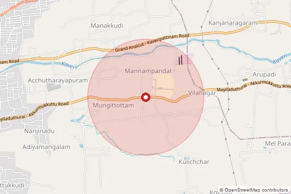 Map showing approximate area covered by Pincode 609305 — Mannampandal S.O, Mayiladuthurai