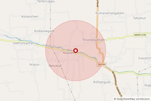 Map showing approximate area covered by Pincode 609306 — Tiruvilayattam B.O, Mayiladuthurai