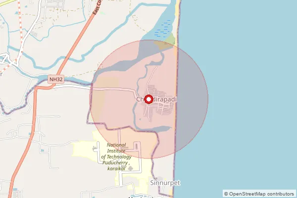 Map showing approximate area covered by Pincode 609307 — Porayar Market B.O, Mayiladuthurai