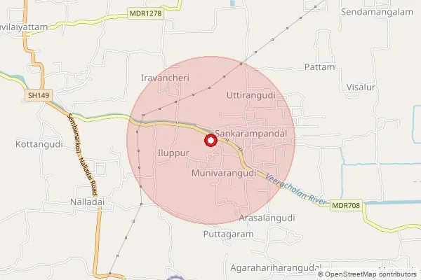 Map showing approximate area covered by Pincode 609308 — Nalluchery B.O, Mayiladuthurai