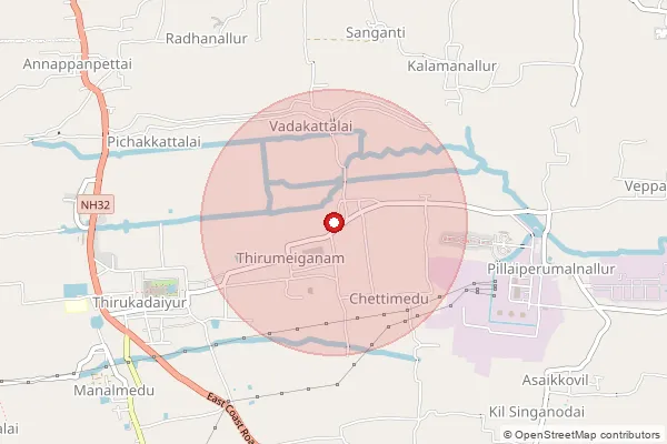 Map showing approximate area covered by Pincode 609311 — Tirumeignanam B.O, Mayiladuthurai