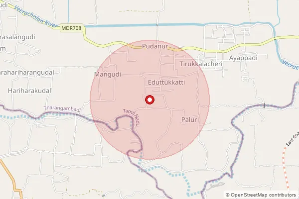 Map showing approximate area covered by Pincode 609312 — Eduthukatti B.O, Mayiladuthurai