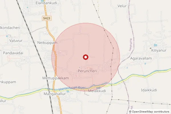 Map showing approximate area covered by Pincode 609404 — Manganallur B.O, Mayiladuthurai