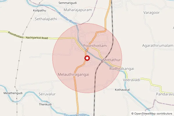 Map showing approximate area covered by Pincode 609405 — Tirumeichur B.O, Thiruvarur