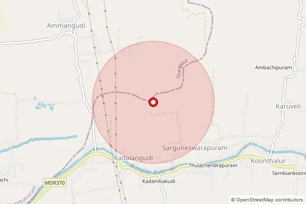Map showing approximate area covered by Pincode 609501 — Vilagam B.O, Thiruvarur