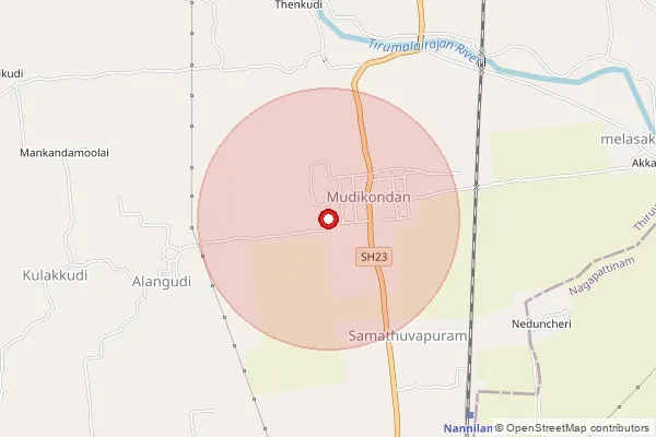 Map showing approximate area covered by Pincode 609502 — Alangudi B.O, Thiruvarur