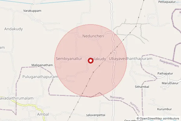 Map showing approximate area covered by Pincode 609503 — Agarathirumalam B.O, Thiruvarur