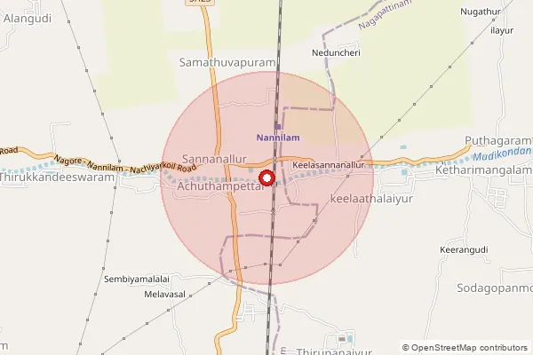 Map showing approximate area covered by Pincode 609504 — Sannanallur S.O, Nagapattinam