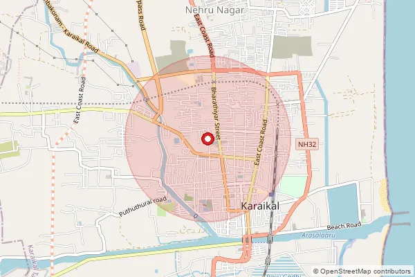 Map showing approximate area covered by Pincode 609602 — Karaikal S.O, Karaikal