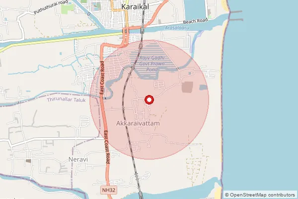 Map showing approximate area covered by Pincode 609604 — Neravy S.O, Karaikal