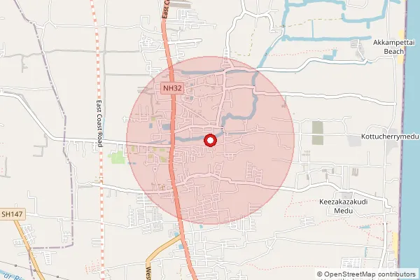 Map showing approximate area covered by Pincode 609609 — Kottuchery S.O, Karaikal