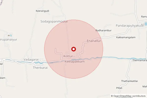 Map showing approximate area covered by Pincode 609701 — Pakkamkottur B.O, Nagapattinam