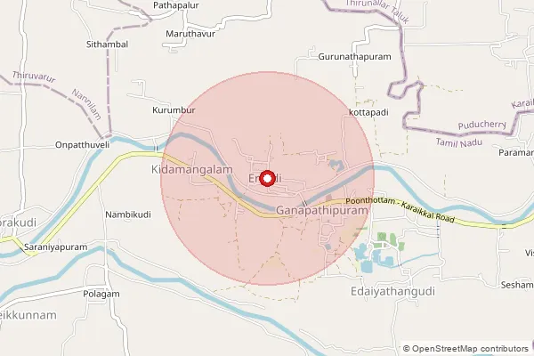 Map showing approximate area covered by Pincode 609702 — Polagam B.O, Nagapattinam