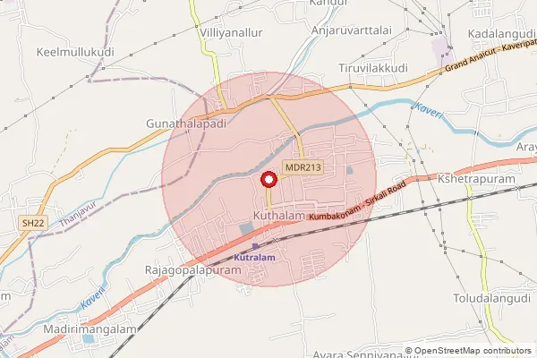 Map showing approximate area covered by Pincode 609801 — Kuttalam S.O, Mayiladuthurai