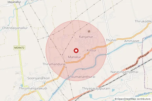 Map showing approximate area covered by Pincode 609804 — Kanjanur B.O, Thanjavur