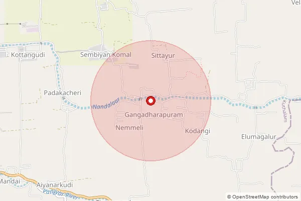 Map showing approximate area covered by Pincode 609805 — Komal S.O, Mayiladuthurai